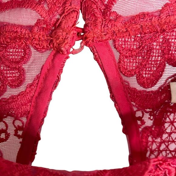 Saylor Norma Red Lace Top Long Sleeve High Neck Sheer - Picture 8 of 12